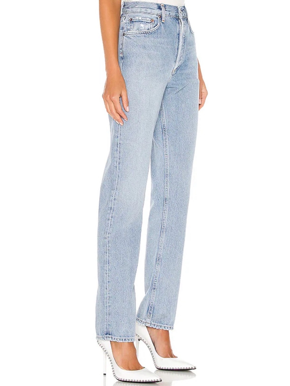 AGOLDE Lana Straight Leg Button Fly High Rise Blue Jeans in Riptide Size 26 - Picture 2 of 10